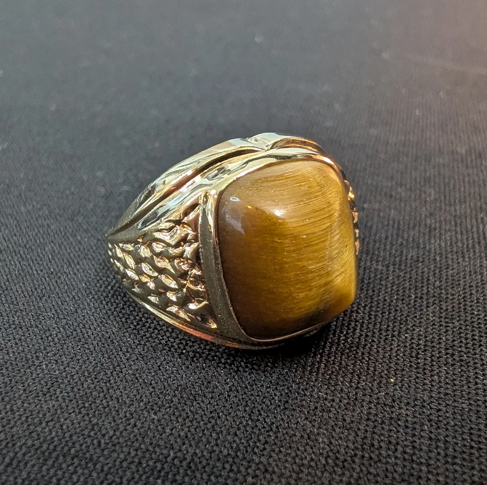 Vintage Tiger's Eye 18K HGE Ring - Chunky Gold Gemstone Estate Jewelry